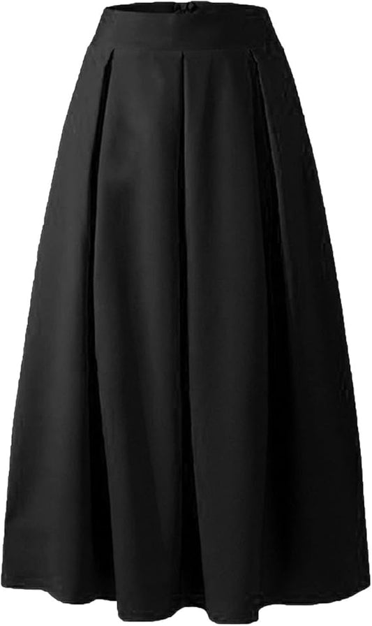 Maxi Skirts for Women Cotton Linen Bohemian Long Skirt Pleated Swing A-Line Flowy Skirt Ankle-Length Skirts