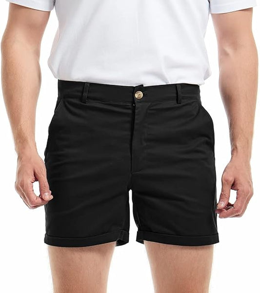 Mens Chino Shorts Slim-fit 5.5" Flat Front Stretch Casual Short Shorts