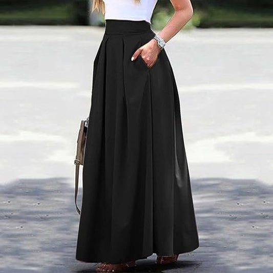 Maxi Skirts for Women Cotton Linen Bohemian Long Skirt Pleated Swing A-Line Flowy Skirt Ankle-Length Skirts
