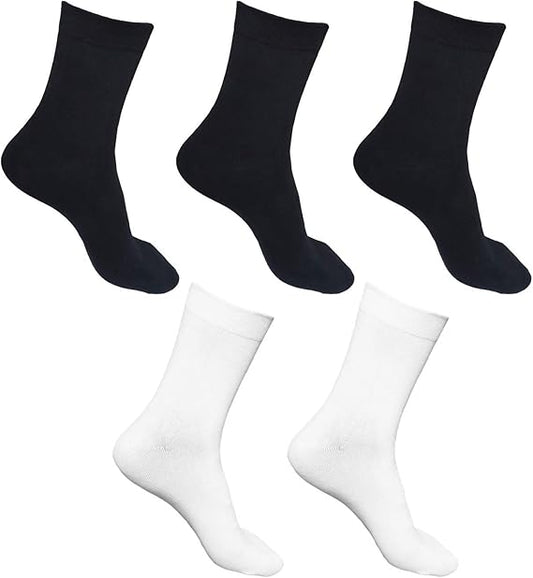 Men's 100% Cotton Crew Socks Black and White Pack of 5 for All-season