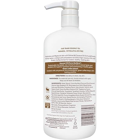 Coconut Oil Formula Body Lotion for Dry Skin, Hand & Body Moisturizer with Green Coffee Extract & Vitamin E, Value Size Pump Bottle, 33.8 Fl Oz (Pack of 1)
