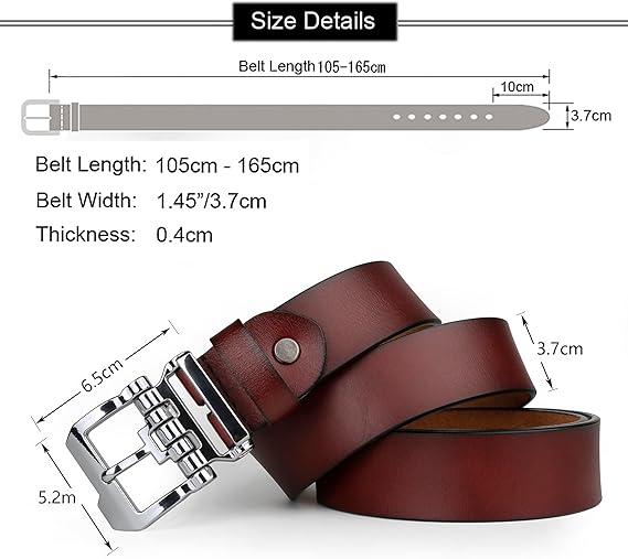 Mens Belt Big and Tall 30"-65",Genuine Leather Belts for Men,Casual Work Dress Jeans Belt,Black Brown Width