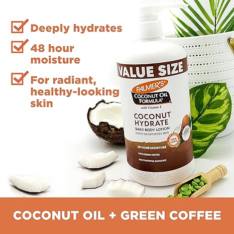 Coconut Oil Formula Body Lotion for Dry Skin, Hand & Body Moisturizer with Green Coffee Extract & Vitamin E, Value Size Pump Bottle, 33.8 Fl Oz (Pack of 1)