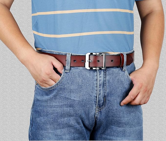 Mens Belt Big and Tall 30"-65",Genuine Leather Belts for Men,Casual Work Dress Jeans Belt,Black Brown Width